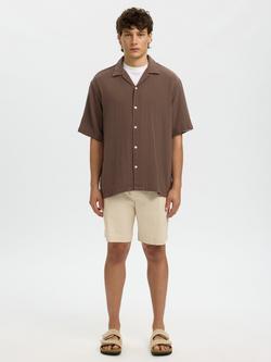 Selected Cotton Regular Fit Short Sleeve Resort Shirt, Chocolate Chip - view 2, Chocolate Chip