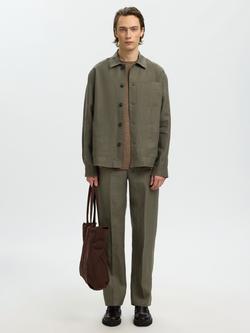 Selected Linen Regular Fit Overshirt, Olive Green - view 2, Olive Green