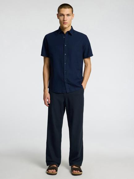 Selected Brody Linen Blend Straight Leg Trousers, Black