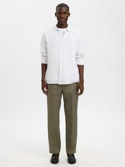 Selected Linen Straight Trousers, Olive Green - view 2, Olive Green