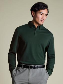 Charles Tyrwhitt Long Sleeve Jersey Polo Shirt, Forest Green