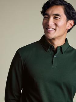 Charles Tyrwhitt Long Sleeve Jersey Polo Shirt - view 2, Forest Green