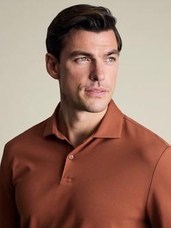 Charles Tyrwhitt Cotton Pique Long Sleeve Polo Shirt - view 2, Burnt Orange
