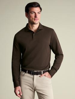 Charles Tyrwhitt Cotton Pique Long Sleeve Polo Shirt, Chocolate Brown