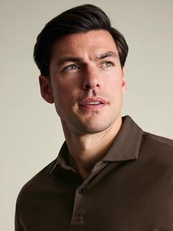 Charles Tyrwhitt Cotton Pique Long Sleeve Polo Shirt - view 2, Chocolate Brown