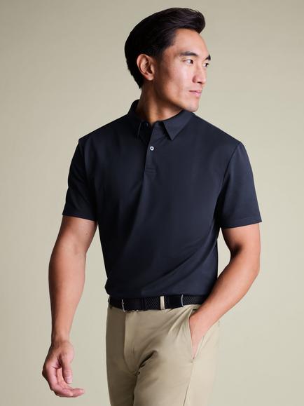 Charles Tyrwhitt Cotton Blend Performance Short Sleeve Polo Shirt, Navy