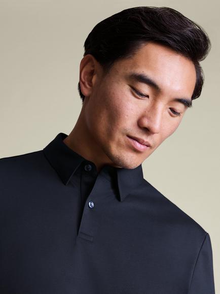 Charles Tyrwhitt Cotton Blend Performance Short Sleeve Polo Shirt - view 2, Navy