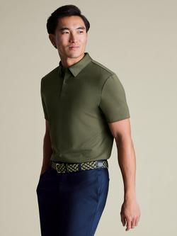 Charles Tyrwhitt Cotton Blend Performance Short Sleeve Polo Shirt, Olive Green