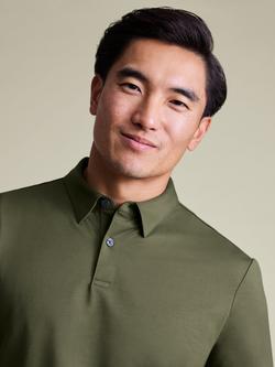 Charles Tyrwhitt Cotton Blend Performance Short Sleeve Polo Shirt - view 2, Olive Green