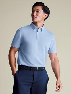 Charles Tyrwhitt Cotton Blend Performance Short Sleeve Polo Shirt, Sky Blue