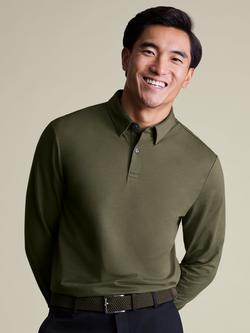 Charles Tyrwhitt Regular Fit Long Sleeve Polo Shirt, Olive Green