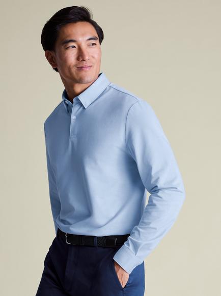 Charles Tyrwhitt Regular Fit Long Sleeve Polo Shirt, Sky Blue