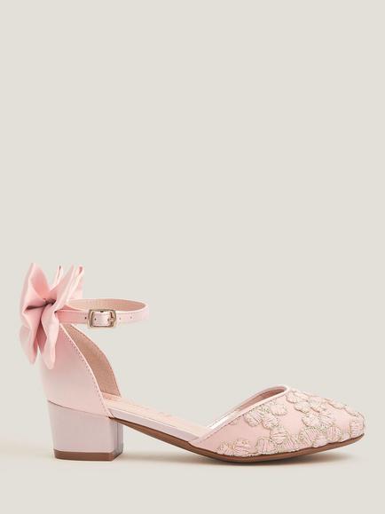 Monsoon Kids' Sara Embroidered Flower Heels, Pink, Pink