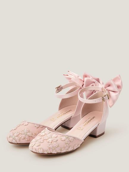 Monsoon Kids' Sara Embroidered Flower Heels, Pink - view 2, Pink