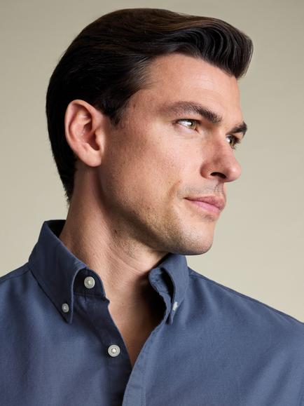 Charles Tyrwhitt Pure Cotton Long Sleeve Oxford Shirt, Airforce Blue - view 2, Airforce Blue