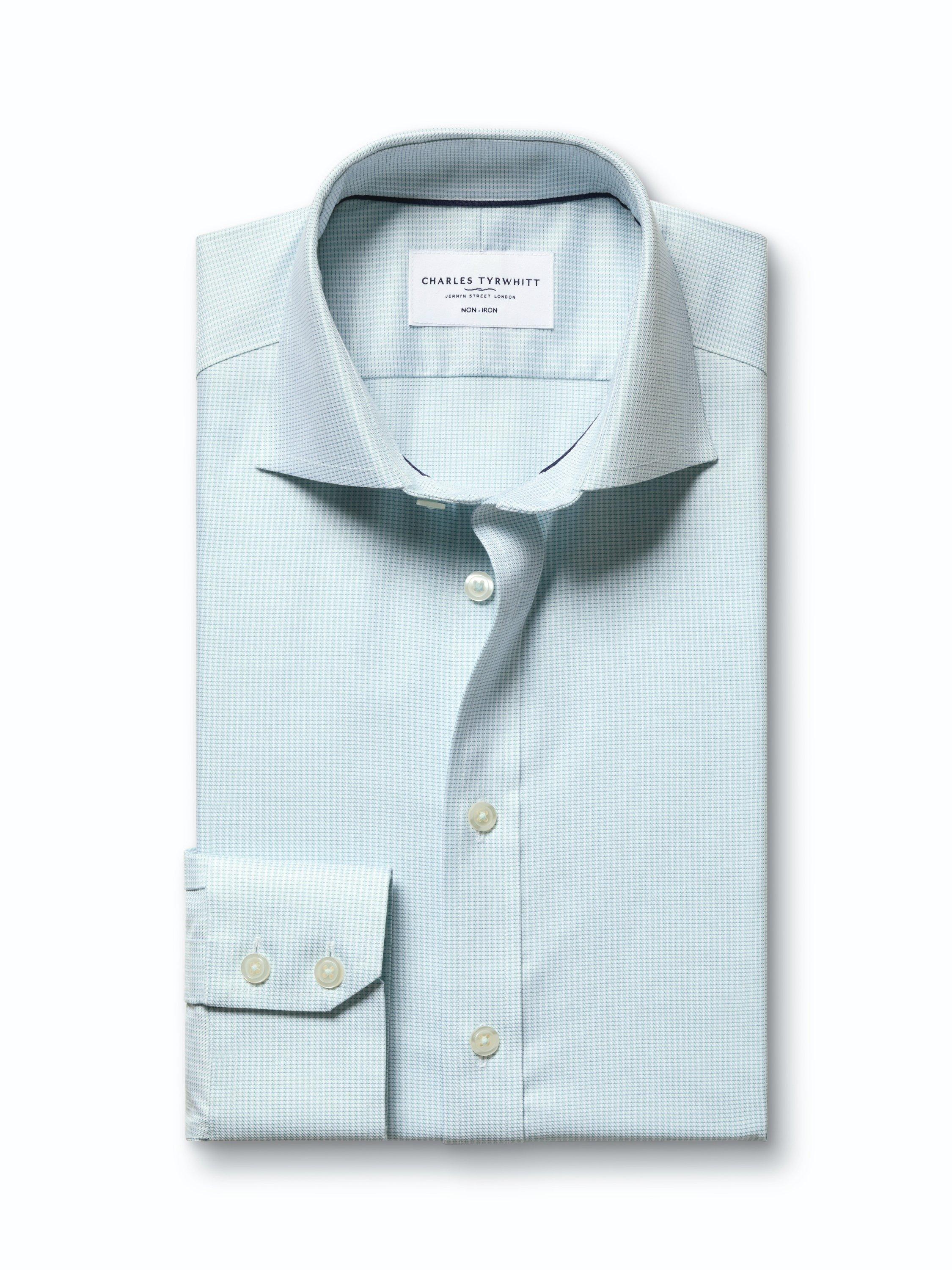 Product image 2 of 6, which shows Charles Tyrwhitt Cotton Regular Fit Textured Weave Shirt, Aqua Green, 15.5/33