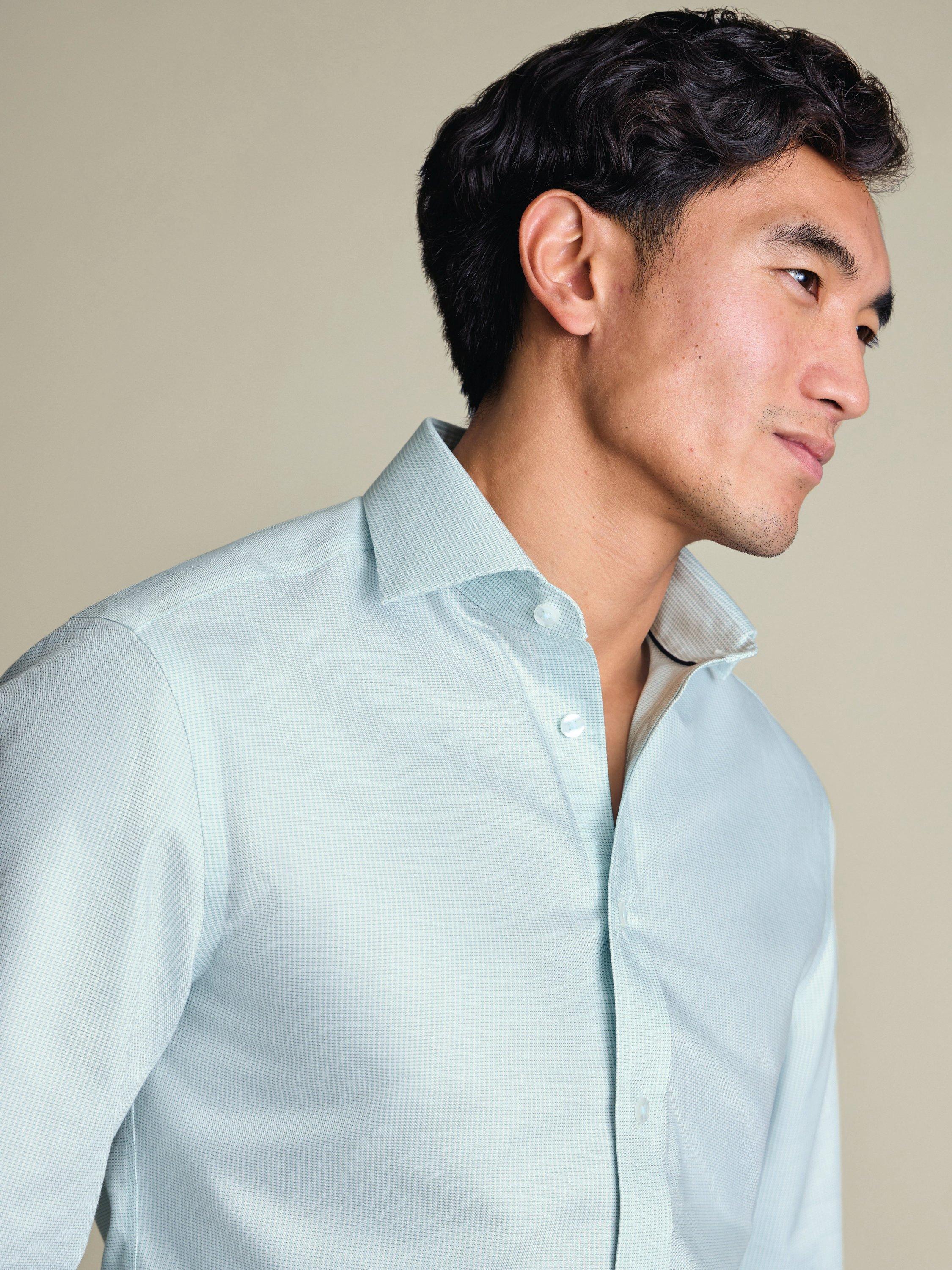 Product image 3 of 6, which shows Charles Tyrwhitt Cotton Regular Fit Textured Weave Shirt, Aqua Green, 15.5/33