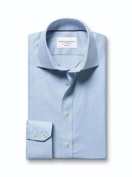 Charles Tyrwhitt Cotton Regular Fit Textured Weave Shirt - view 2, Indigo Blue