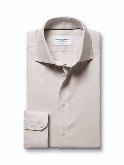 Charles Tyrwhitt Cutaway Collar Non-Iron Stretch Greenwich Weave Classic Fit Shirt, Stone - view 2, Stone
