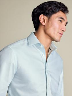 Charles Tyrwhitt Pure Cotton Long Sleeve Textured Shirt - view 2, Aqua