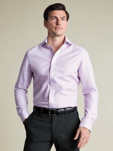 Charles Tyrwhitt Pure Cotton Long Sleeve Textured Shirt, Lilac