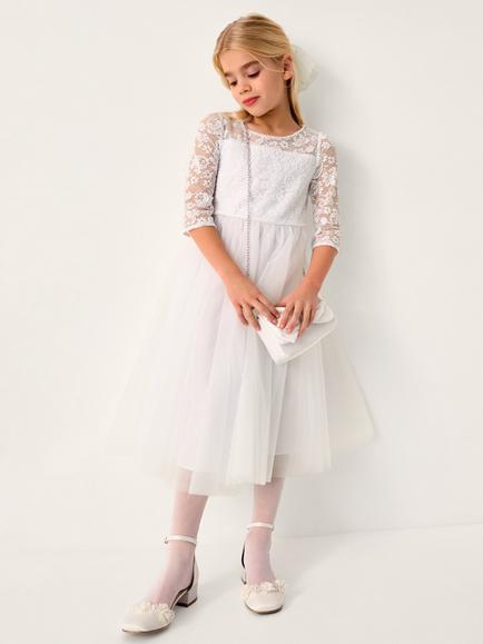 Monsoon Kids' Alberta Rose Lace Dress, White, White