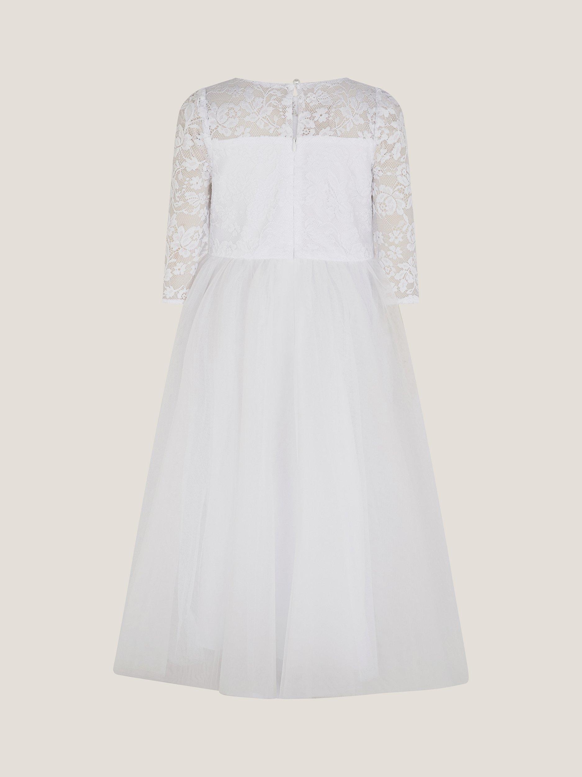 Product image 2 of 4, which shows Monsoon Kids' Alberta Rose Lace Dress, White, 3 years