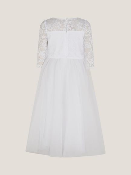 Monsoon Kids' Alberta Rose Lace Dress, White - view 2, White