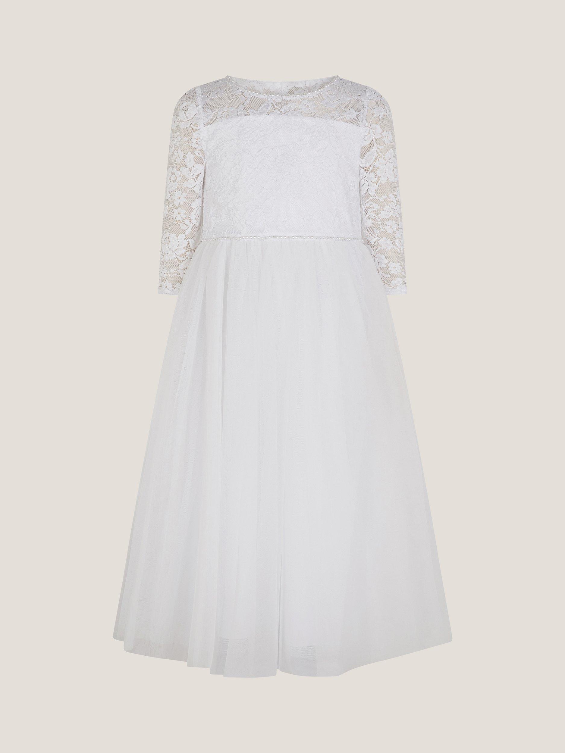 Product image 4 of 4, which shows Monsoon Kids' Alberta Rose Lace Dress, White, 3 years