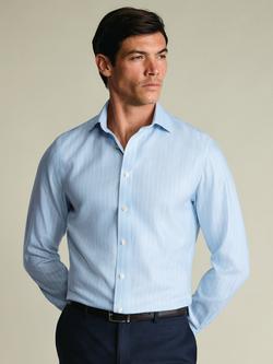 Charles Tyrwhitt Non-Iron Cotton Regular Fit Herringbone Stripe Shirt, Light Blue, Light Blue