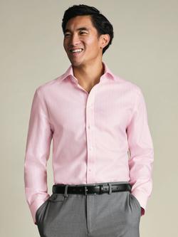 Charles Tyrwhitt Non-Iron Cotton Regular Fit Herringbone Stripe Shirt, Light Pink, Light Pink