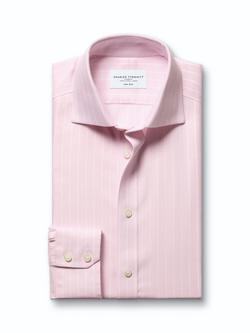 Charles Tyrwhitt Non-Iron Cotton Regular Fit Herringbone Stripe Shirt, Light Pink - view 2, Light Pink