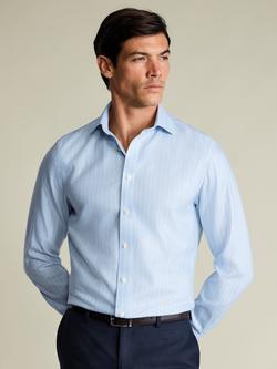Charles Tyrwhitt Pure Cotton Long Sleeved Herringbone Shirt, Light Blue, Light Blue