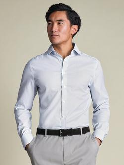 Charles Tyrwhitt Diagonal Textured Cotton Regular Fit Stripe Shirt, Indigo Blue, Indigo Blue