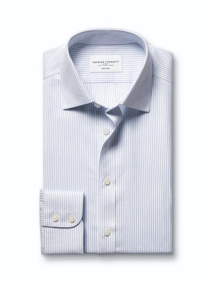 Charles Tyrwhitt Diagonal Textured Cotton Regular Fit Stripe Shirt, Indigo Blue - view 2, Indigo Blue