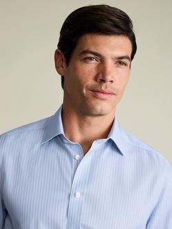 Charles Tyrwhitt Double Stripe Cutaway Collar Non-Iron Cotton Twill Slim Fit Shirt, Mid Blue - view 2, Mid Blue