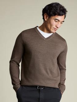 Charles Tyrwhitt V Neck Merino Wool Jumper, Mocha