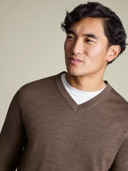 Charles Tyrwhitt V Neck Merino Wool Jumper - view 2, Mocha