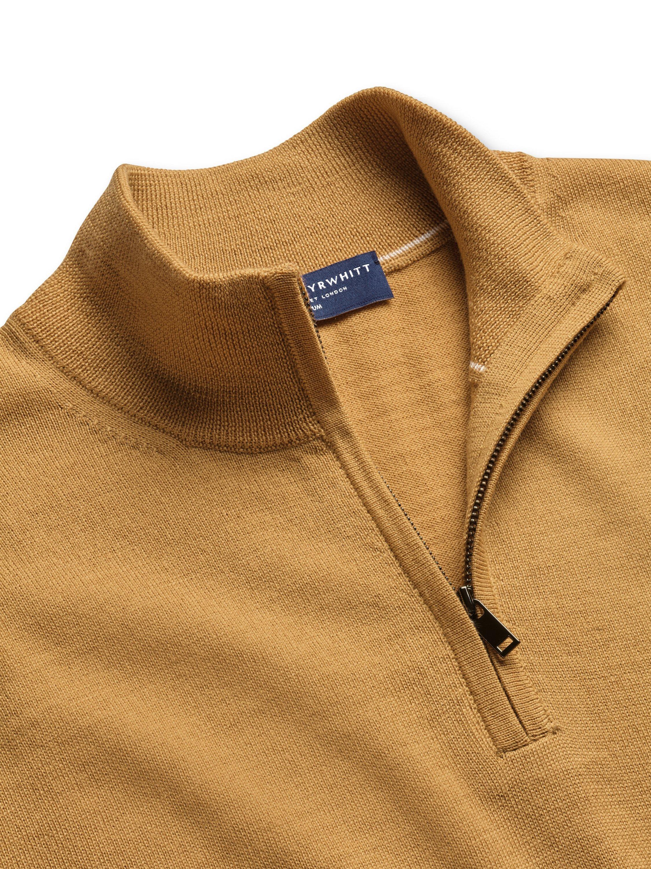 Product image 3 of 4, which shows Charles Tyrwhitt Half Zip Merino Wool Jumper, Camel, XS