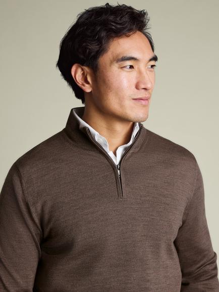 Charles Tyrwhitt Half Zip Merino Wool Jumper - view 2, Mocha