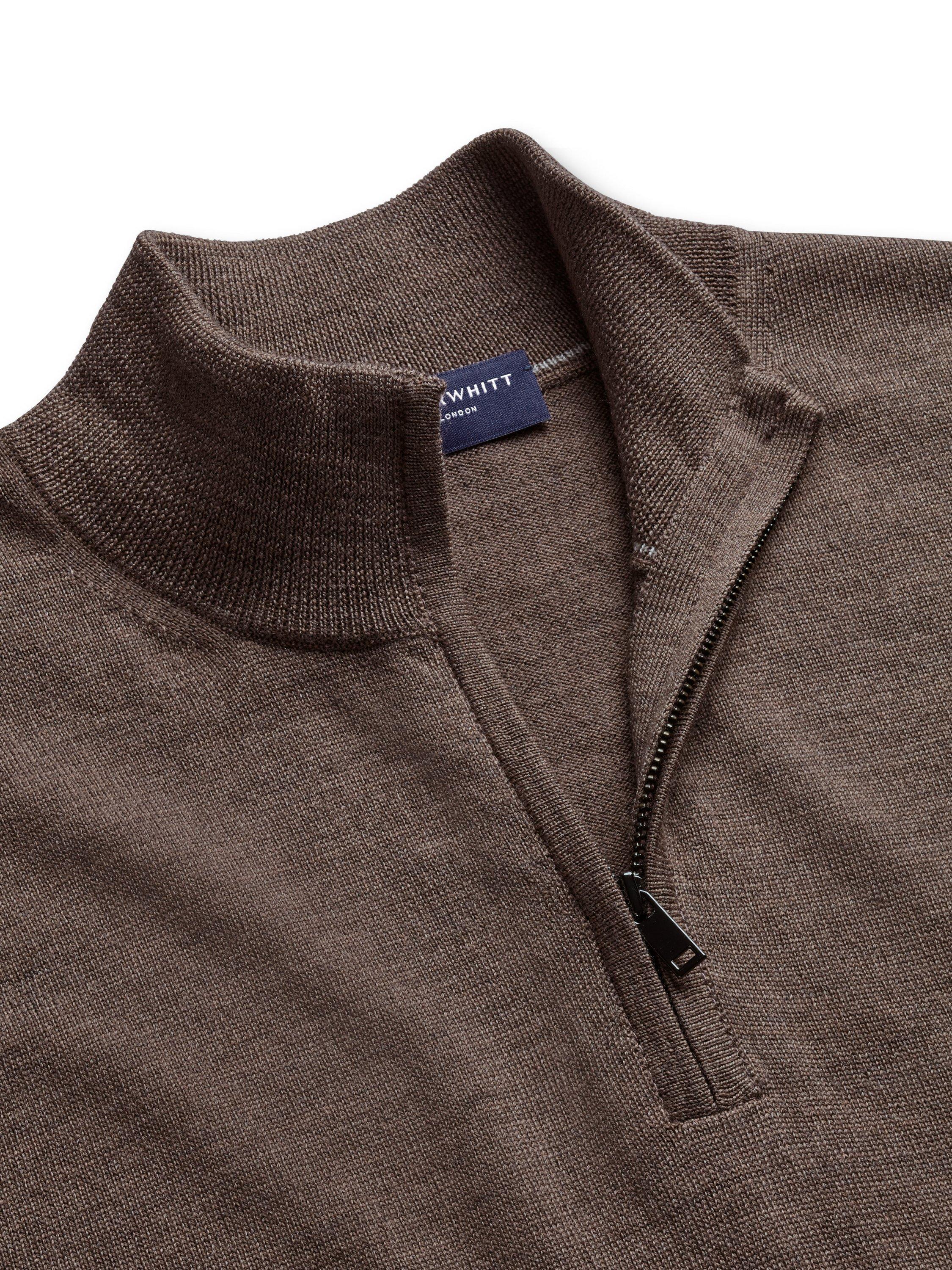Product image 3 of 4, which shows Charles Tyrwhitt Half Zip Merino Wool Jumper, Mocha, XS