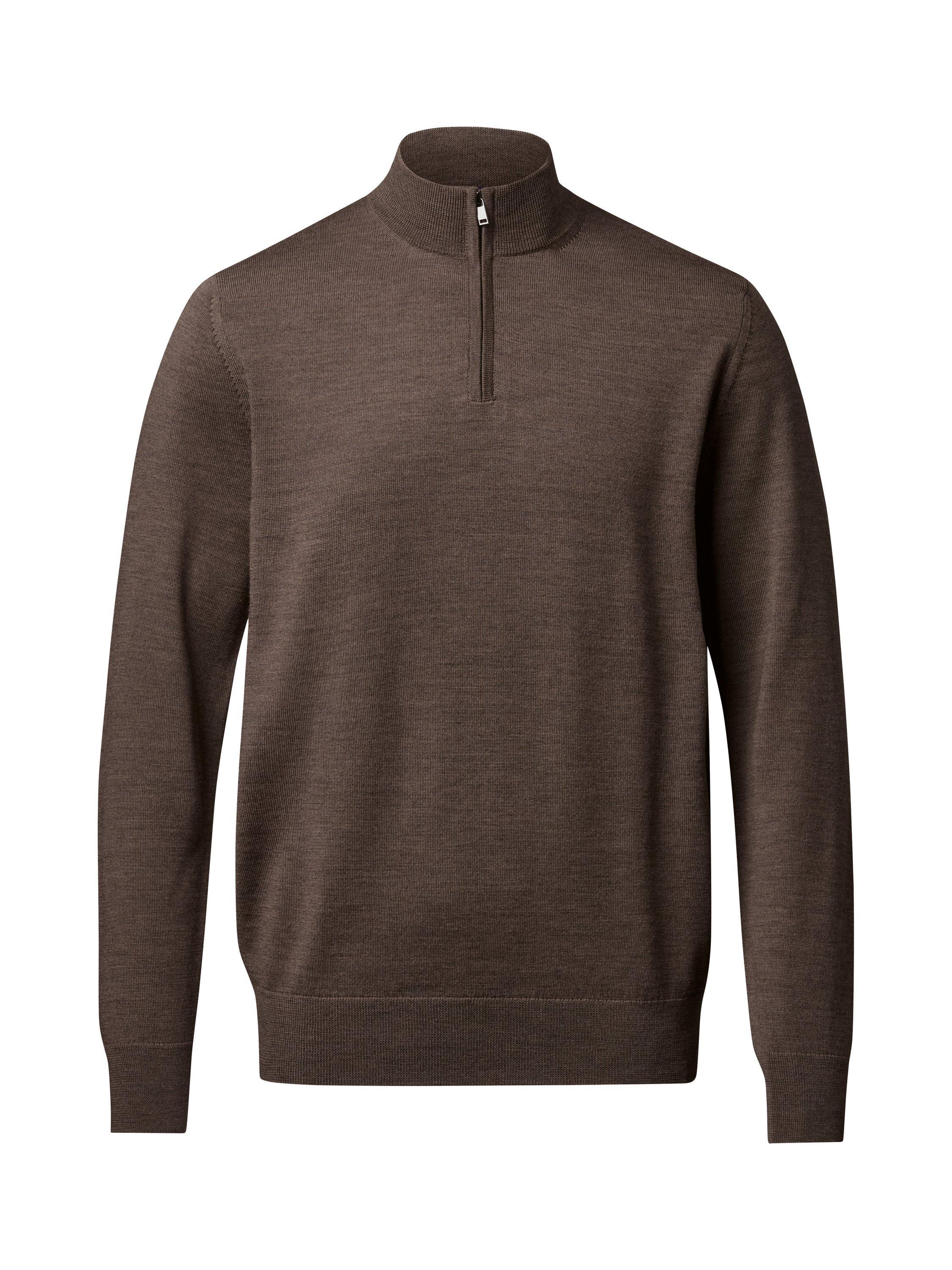 Product image 4 of 4, which shows Charles Tyrwhitt Half Zip Merino Wool Jumper, Mocha, XS