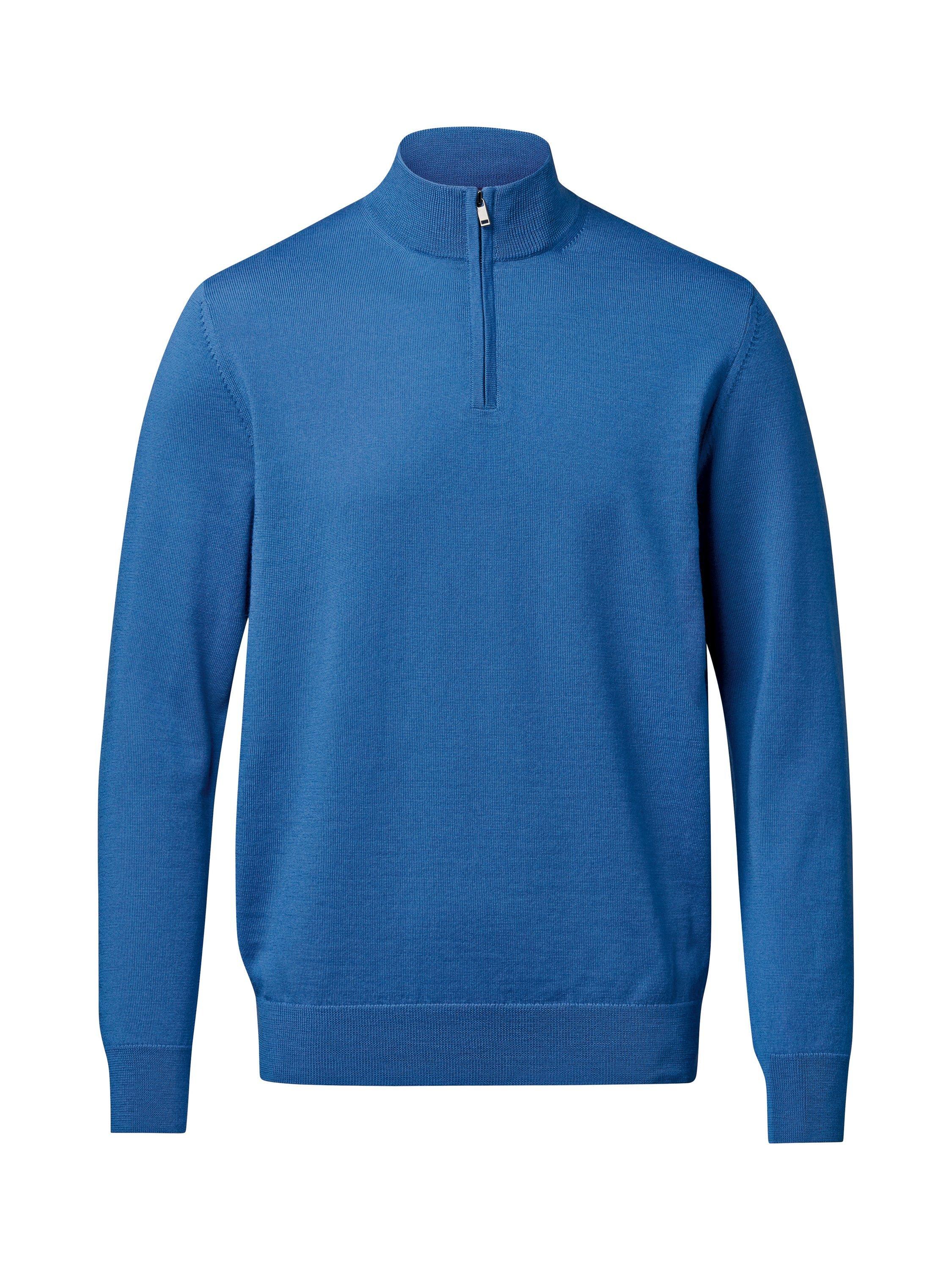 Product image 1 of 2, which shows Charles Tyrwhitt Half Zip Merino Wool Jumper, Ocean Blue, XS