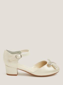 Monsoon Kids' Diamanté Bow Closed Toe Block Heel Shoes, Ivory, Ivory