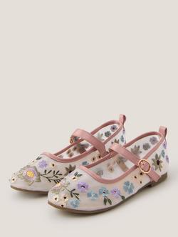 Monsoon Kids' Floral Embroidered Ballet Flats, Multi - view 2, Multi