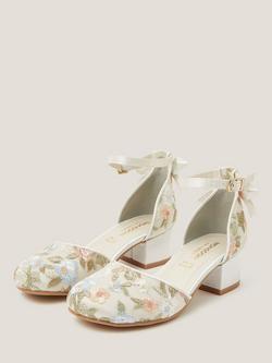 Monsoon Kids' Floral Embroidered Closed Toe Heels, Ivory - view 2, Ivory
