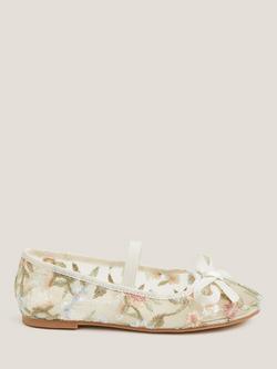 Monsoon Kids' Floral embroidered Mesh Ballet Flats, Ivory, Ivory