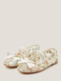 Monsoon Kids' Floral embroidered Mesh Ballet Flats, Ivory - view 2, Ivory