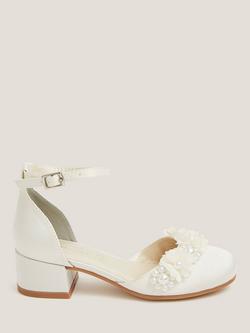 Monsoon Kids' Flower Embellished Closed Toe Heels, Ivory