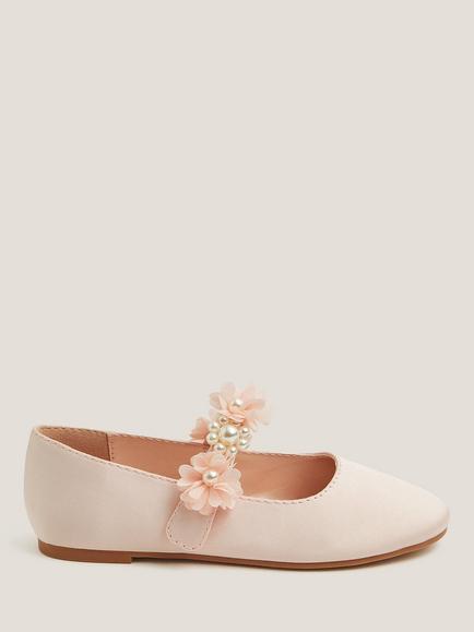 Monsoon Kids' Pearl Flower Ballet Flats, Pink, Pink